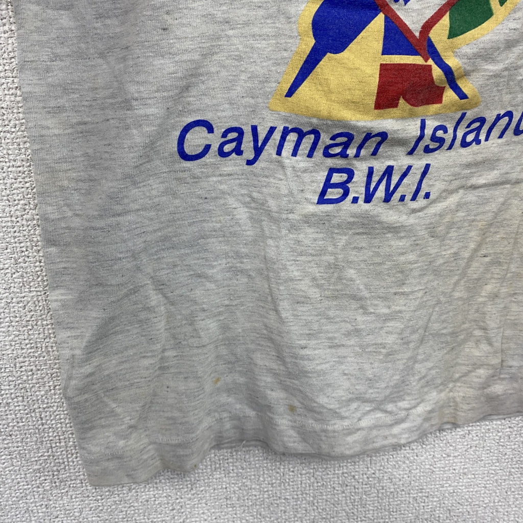 ～90s　GRANDBAY　半袖プリントTシャツ　シングルステッチ　Cayman Islands　ヴィンテージ　霜降りグレー　Mサイズ　古着
