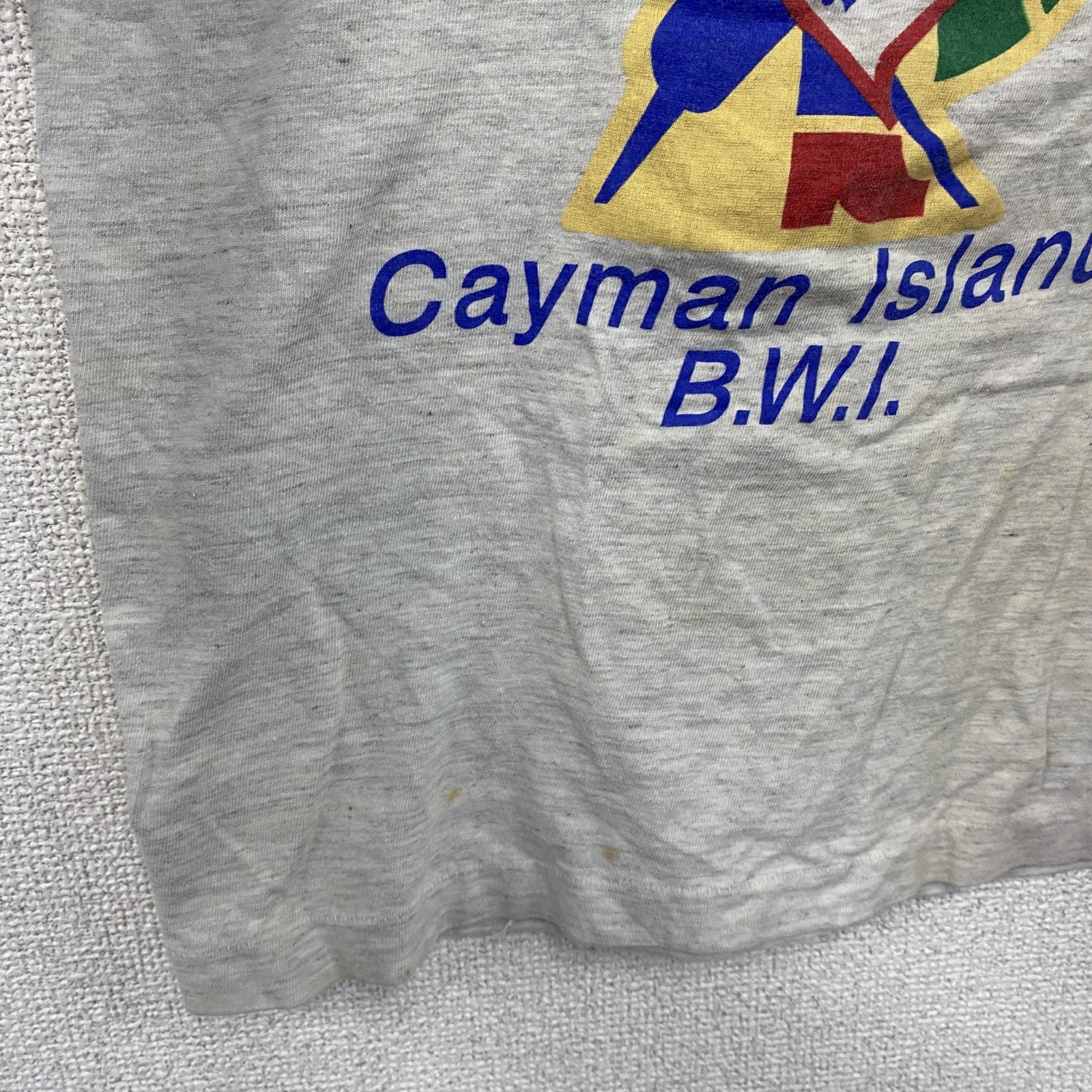 ～90s　GRANDBAY　半袖プリントTシャツ　シングルステッチ　Cayman Islands　ヴィンテージ　霜降りグレー　Mサイズ　古着