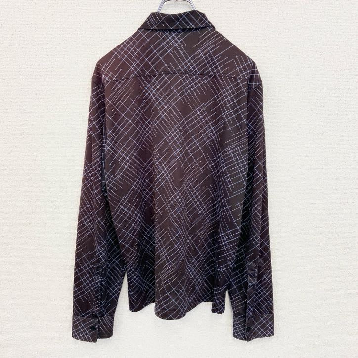KEENTH COLE　長袖柄シャツ　襟付き　総柄　アトミック柄　個性的　レトロデザイン　モダン　赤紫　Lサイズ　　古着