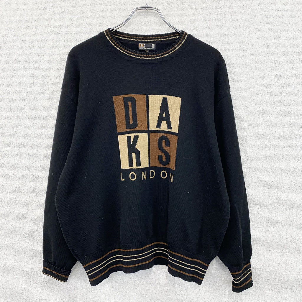 DAKS　ダックス　ウールニットセーター　マルチカラー　黒　ブラック　Lサイズ　古着