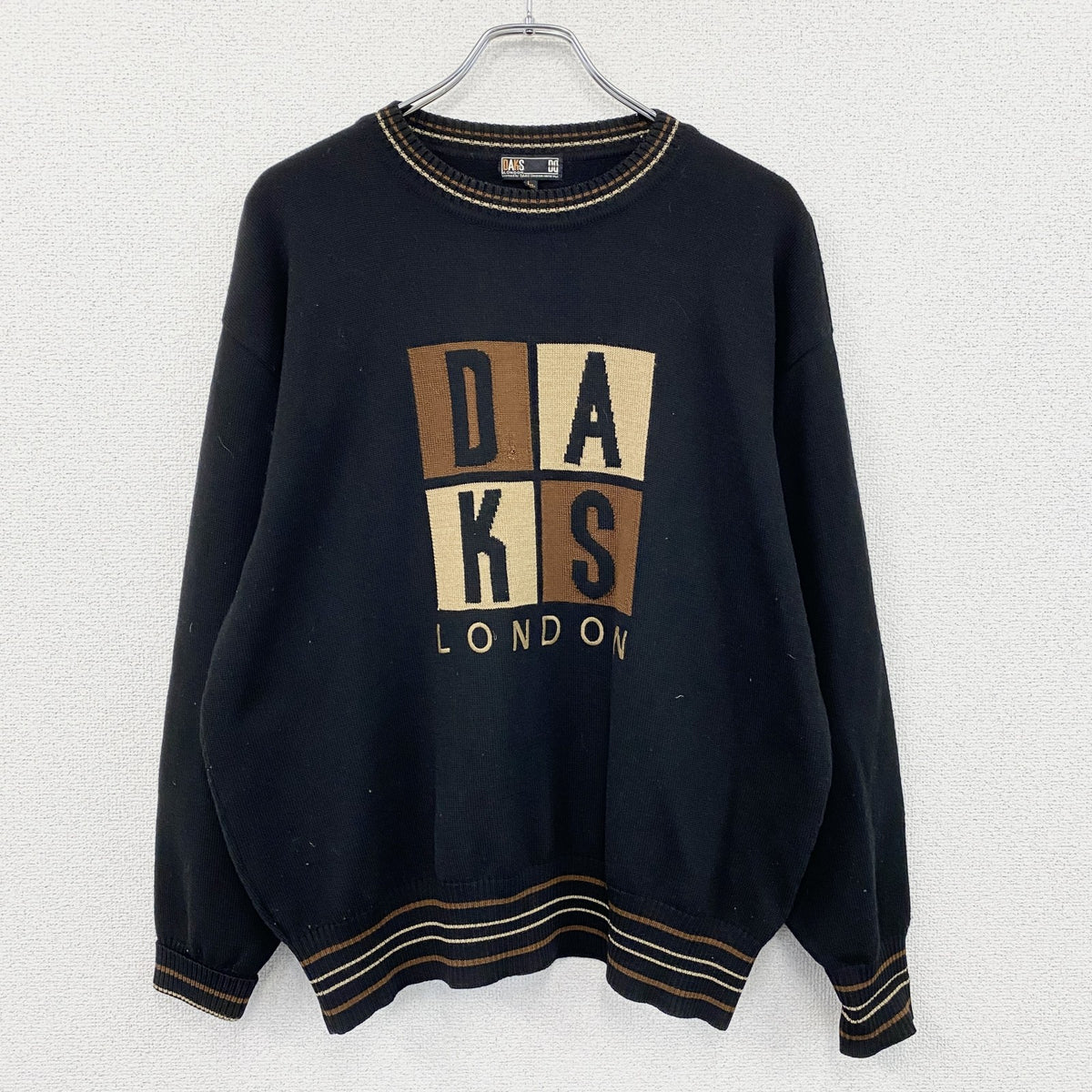 DAKS　ダックス　ウールニットセーター　マルチカラー　黒　ブラック　Lサイズ　古着