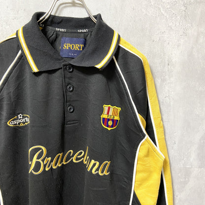 古着　used　FCB　Barcelona バルセロナ　長袖ゲームシャツ　サッカーシャツ　ハーフボタン　黒　黄色　Lサイズ