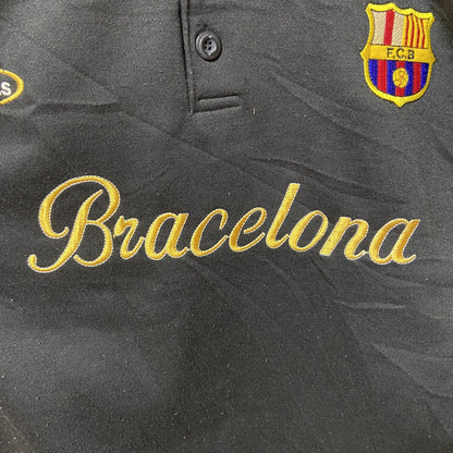 古着　used　FCB　Barcelona バルセロナ　長袖ゲームシャツ　サッカーシャツ　ハーフボタン　黒　黄色　Lサイズ