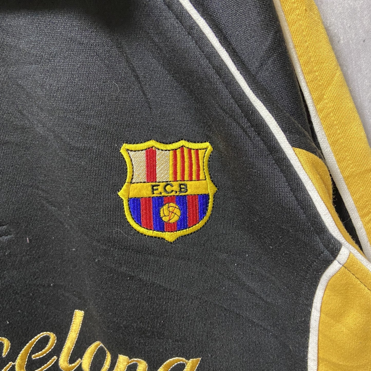 古着　used　FCB　Barcelona バルセロナ　長袖ゲームシャツ　サッカーシャツ　ハーフボタン　黒　黄色　Lサイズ