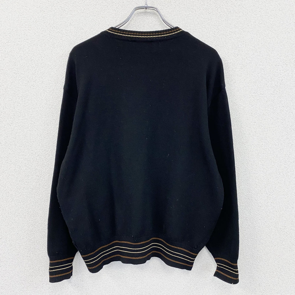 DAKS　ダックス　ウールニットセーター　マルチカラー　黒　ブラック　Lサイズ　古着