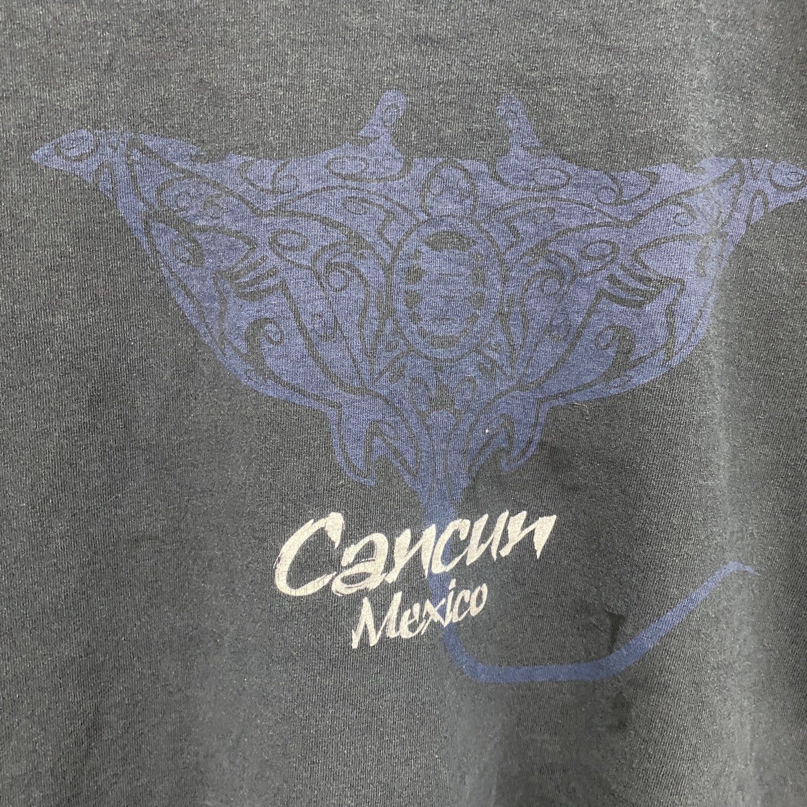 TAN TAN　カンクン　半袖スーベニアプリントTシャツ　紺　ネイビー　Lサイズ　古着