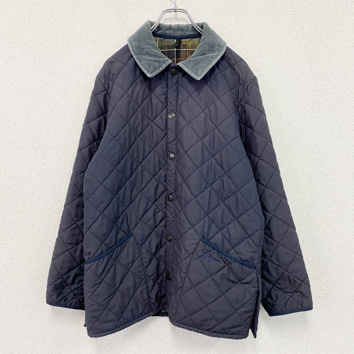 Barbour　バブアー　キルティングジャケット　コーデュロイ襟　紺　ネイビー メンズ 古着