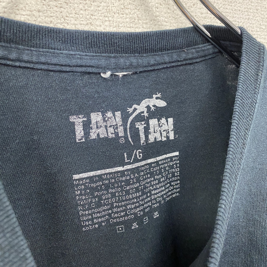 TAN TAN　カンクン　半袖スーベニアプリントTシャツ　紺　ネイビー　Lサイズ　古着