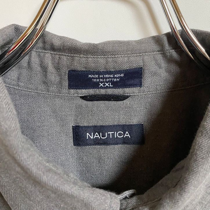 古着 used　NAUTICA　ノーティカ　長袖無地シャツ　ノームコア　グレー　レトロ　秋冬服　ビッグシルエット　2XLサイズ