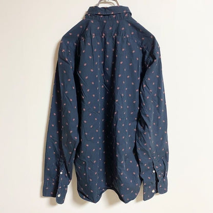 古着 used　J.CREW　ジェイクルー　長袖総柄プリントシャツ　花柄デザイン　ネイビー　レトロ　秋冬服　Lサイズ