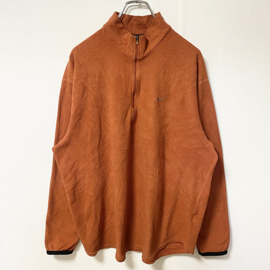 古着 used　NIKE ナイキ　長袖ハーフジップフリースジャケット　ワンポイントロゴ刺繍プルオーバー　オレンジ　XLサイズ