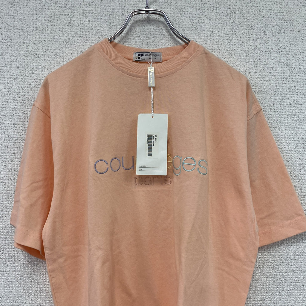 Courreges　クレージュ　半袖Tシャツ　刺ロゴ　ピンク　Lサイズ　古着