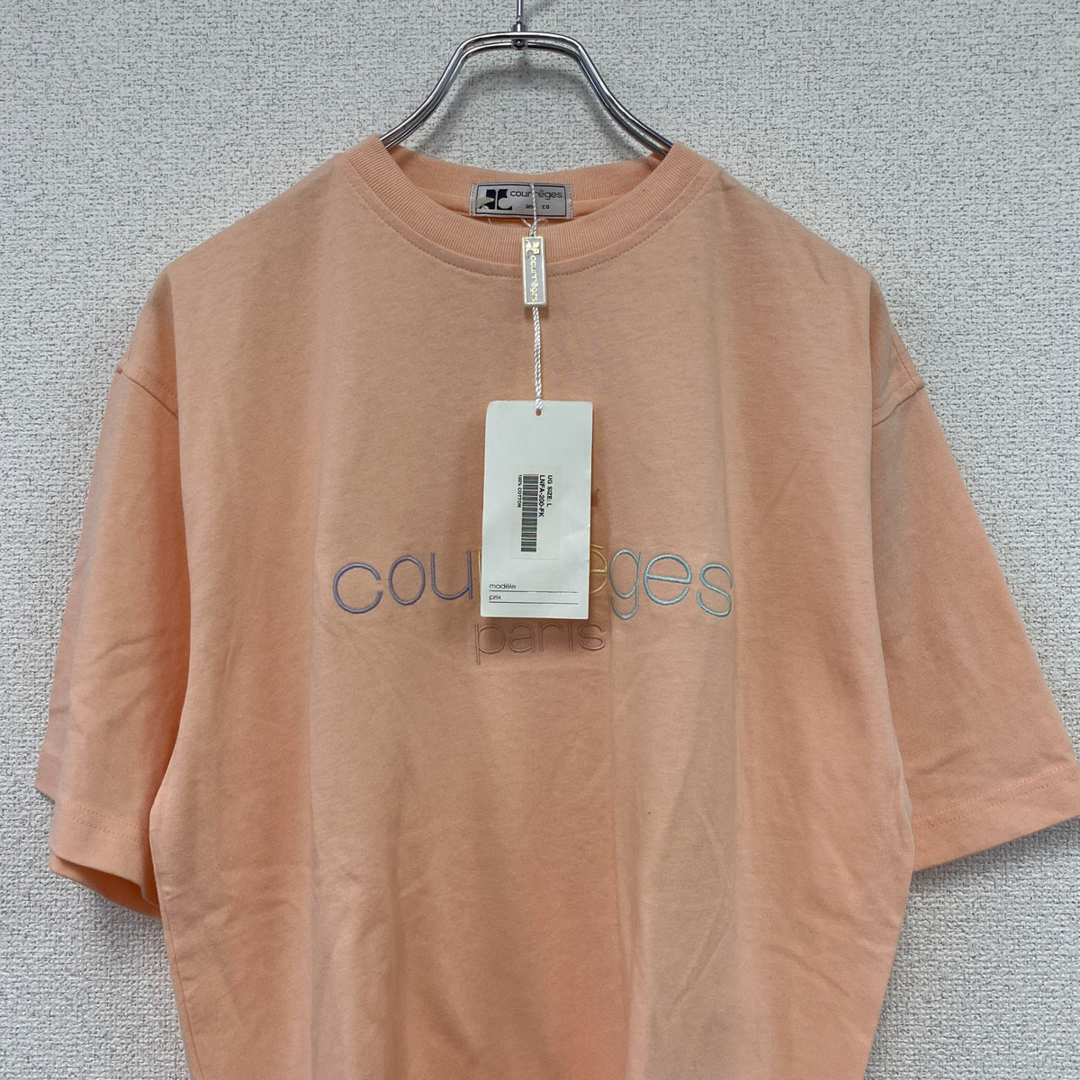 Courreges　クレージュ　半袖Tシャツ　刺ロゴ　ピンク　Lサイズ　古着