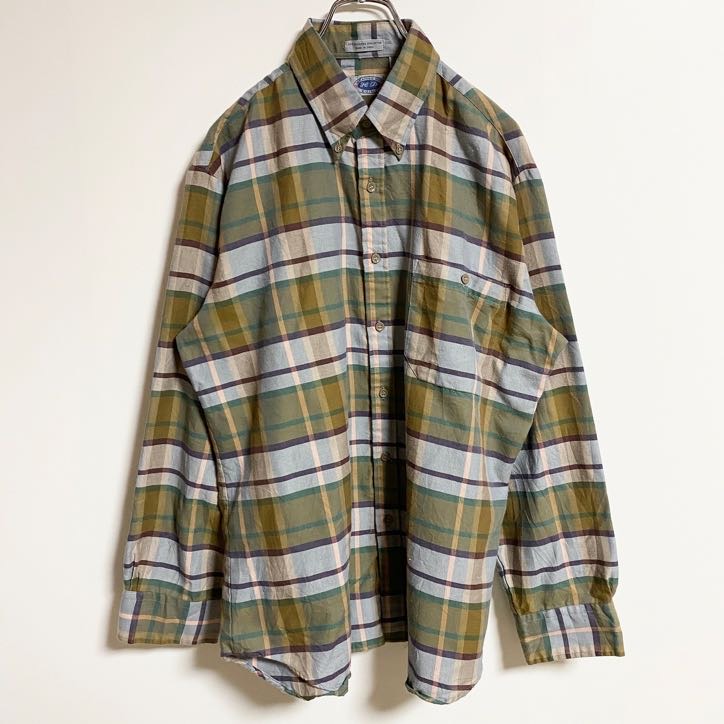 古着 used　HEMING WAY POINT　長袖チェック柄シャツ　緑　グリーン　マルチカラー　レトロ　秋冬服　Lサイズ