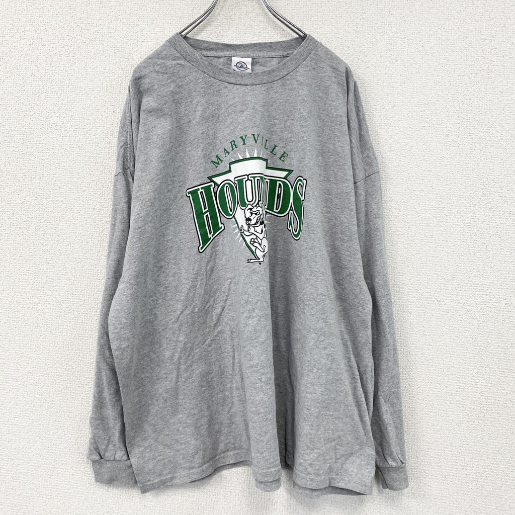 DELTA　デルタ　長袖プリントTシャツ/ロンT　灰色　グレー　3XLサイズ　古着