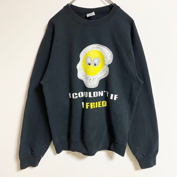 JERZEES　長袖プリントスウェット　トレーナー　fried egg　目玉焼き　黒　ブラック　秋冬服　Sサイズ　古着