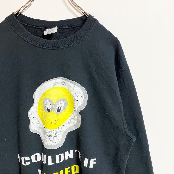 JERZEES　長袖プリントスウェット　トレーナー　fried egg　目玉焼き　黒　ブラック　秋冬服　Sサイズ　古着