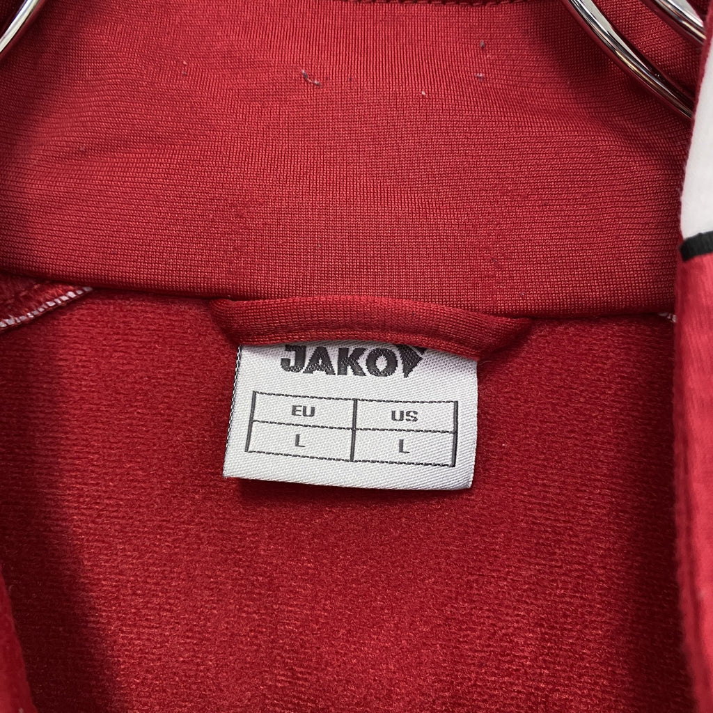 JAKO　ヤコ　トラックジャケット/ジャージ　フロッキープリント　刺繍ロゴ　赤　レッド　Lサイズ　古着