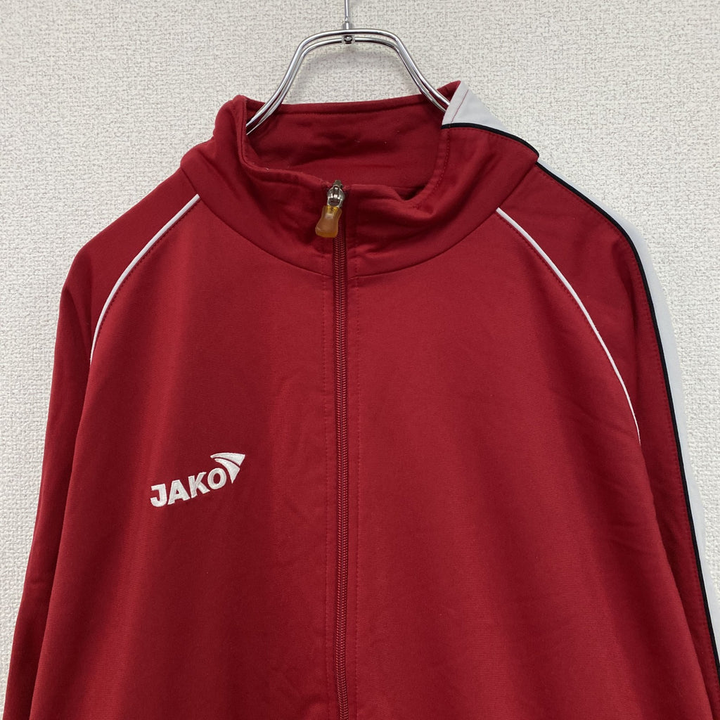 JAKO　ヤコ　トラックジャケット/ジャージ　フロッキープリント　刺繍ロゴ　赤　レッド　Lサイズ　古着
