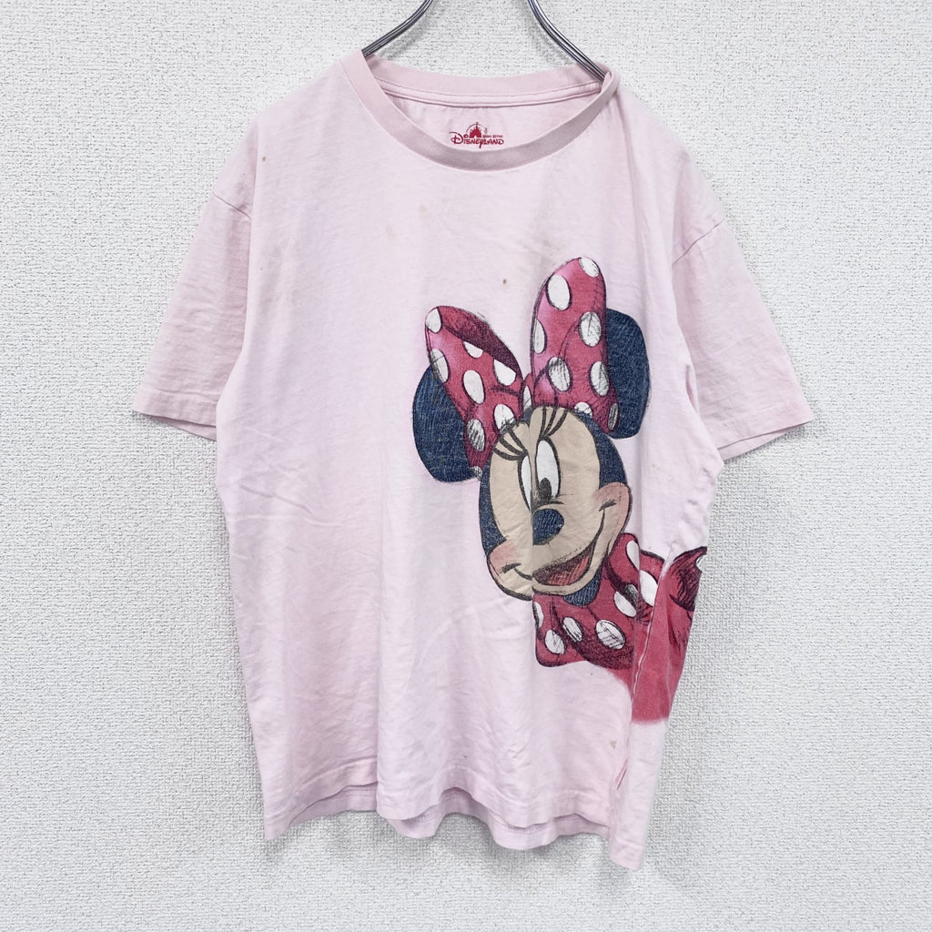 Disney Land Hong Kong　ミニーマウス　半袖プリントTシャツ　ピンク　XLサイズ　古着