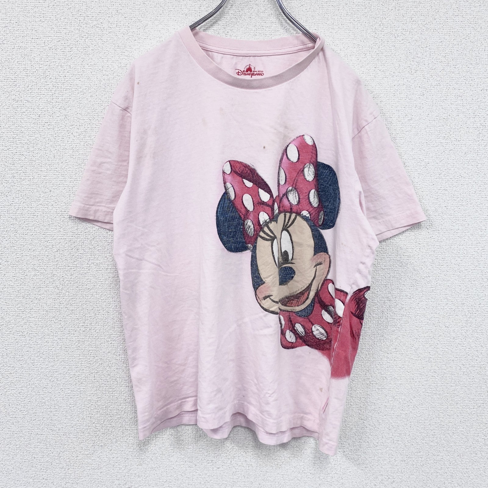 Disney Land Hong Kong　ミニーマウス　半袖プリントTシャツ　ピンク　XLサイズ　古着