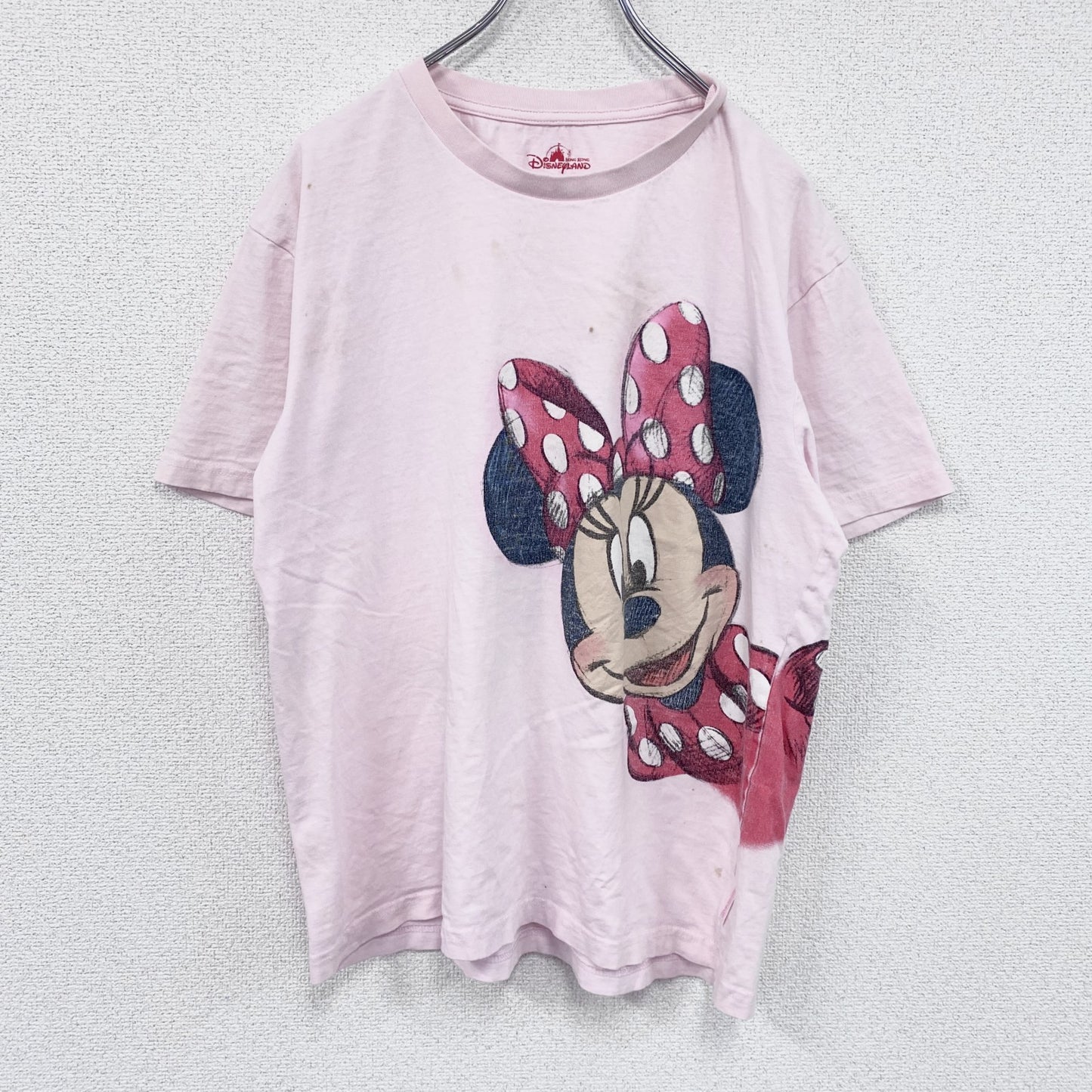 Disney Land Hong Kong　ミニーマウス　半袖プリントTシャツ　ピンク　XLサイズ