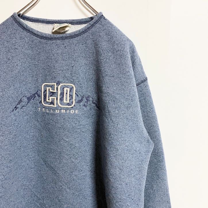 Green Brand Recycled　長袖ロゴ刺繍スウェット　トレーナー　山　ネイビー　紺　秋冬服　Mサイズ　古着