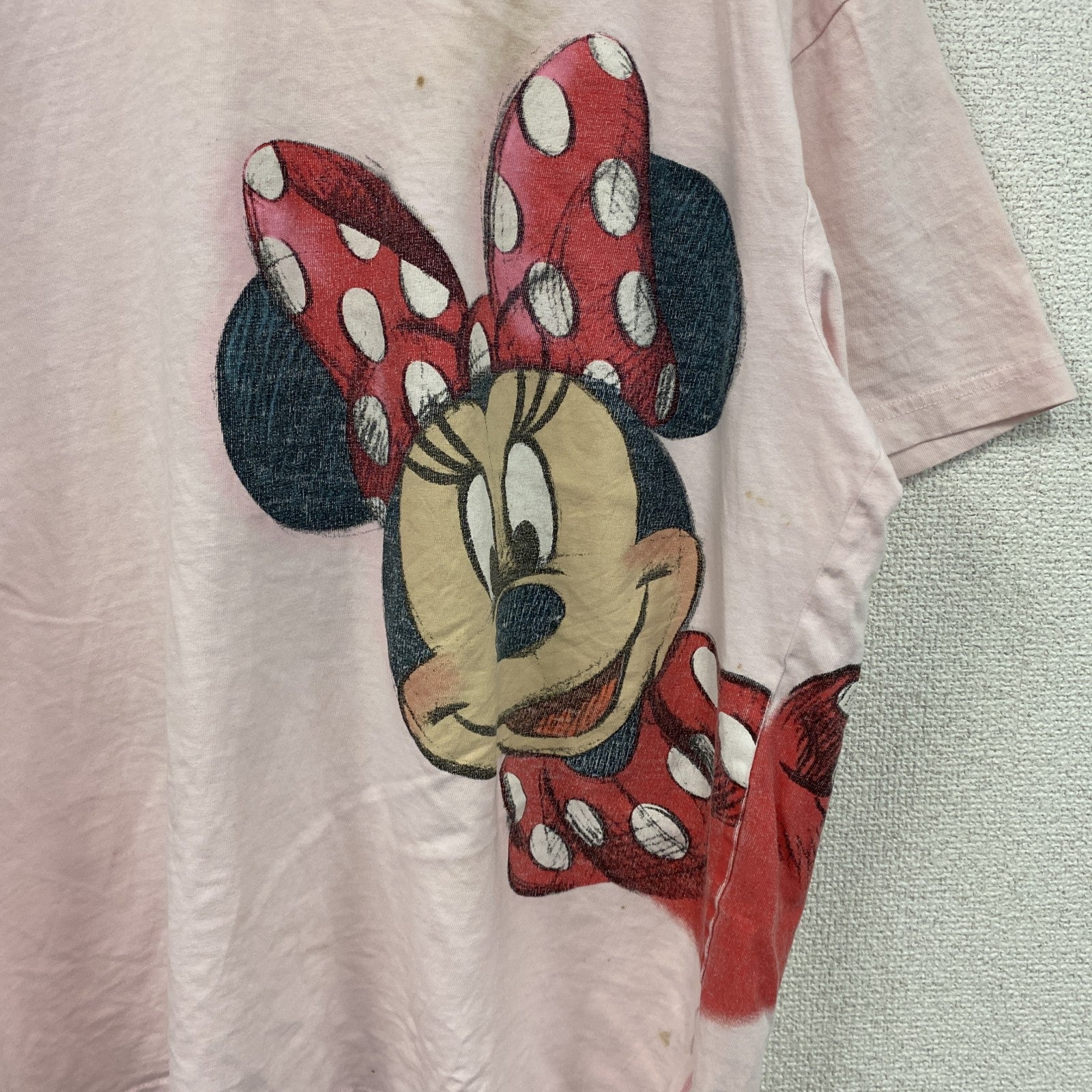 Disney Land Hong Kong　ミニーマウス　半袖プリントTシャツ　ピンク　XLサイズ　古着