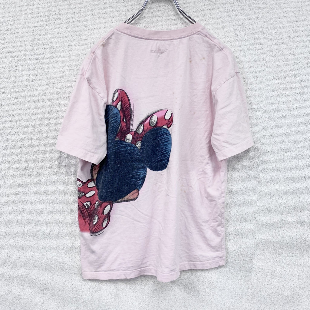 Disney Land Hong Kong　ミニーマウス　半袖プリントTシャツ　ピンク　XLサイズ　古着