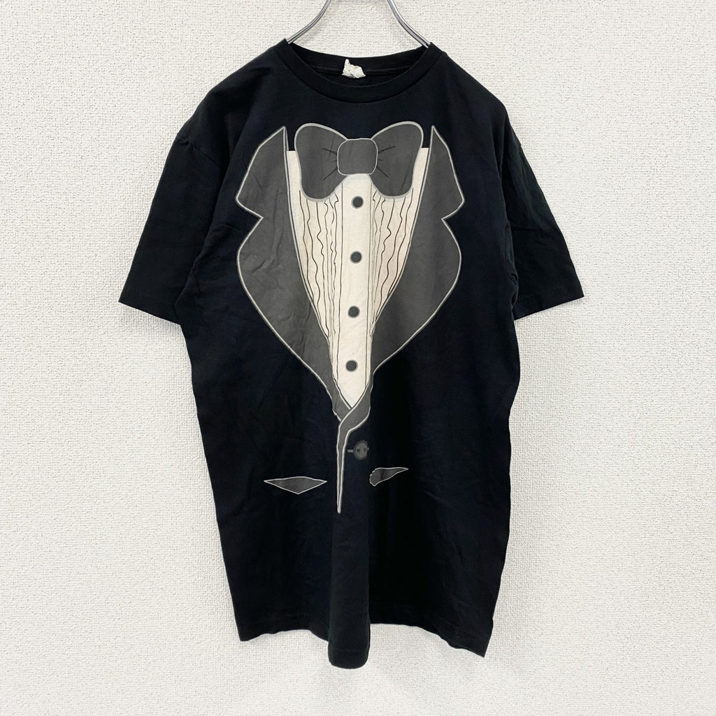 Bayisland　半袖プリントTシャツ　だまし絵　タキシード　黒　ブラック　XLサイズ　古着