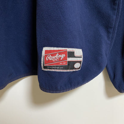 古着 used　Rawlings　長袖ワンポイント刺繍フリース　プルオーバー　ネイビー　レトロ　デザイン　秋冬服　Lサイズ