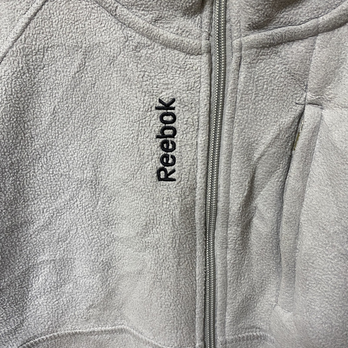 Reebok リーボック　長袖フリースジャケット　ワンポイントロゴ刺繍アウター　ハイネック　ホワイト　Sサイズ　古着
