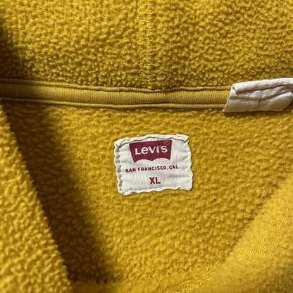 古着　used　Levi’s　リーバイス　長袖フリースパーカー　プルオーバー　ロゴ刺繍　黄色　イエロー　オーバーサイズ　XLサイズ