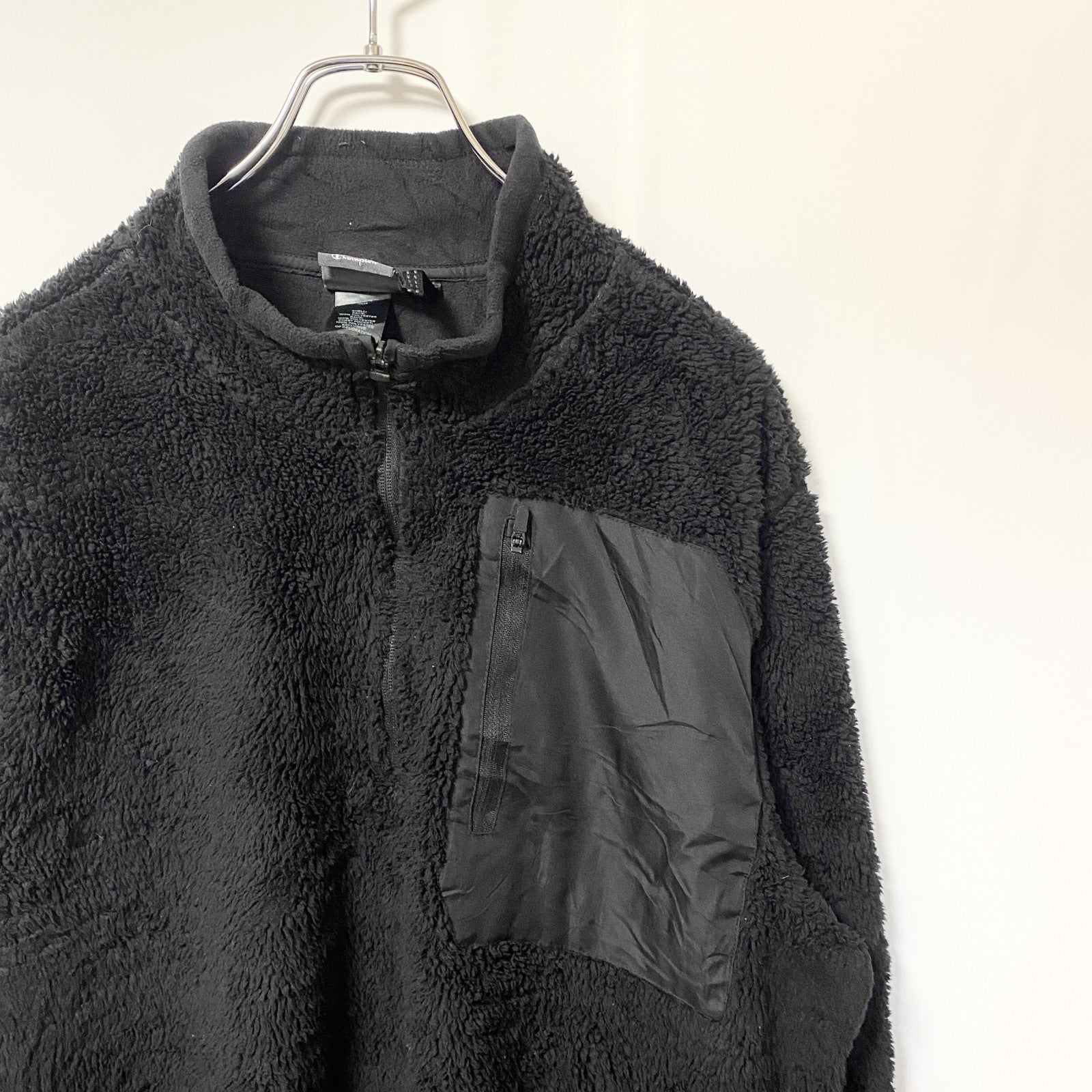 Champion チャンピオン　長袖フリースジャケット　ボアブルゾン　黒　ブラック　無地　ノームコア　Lサイズ　古着