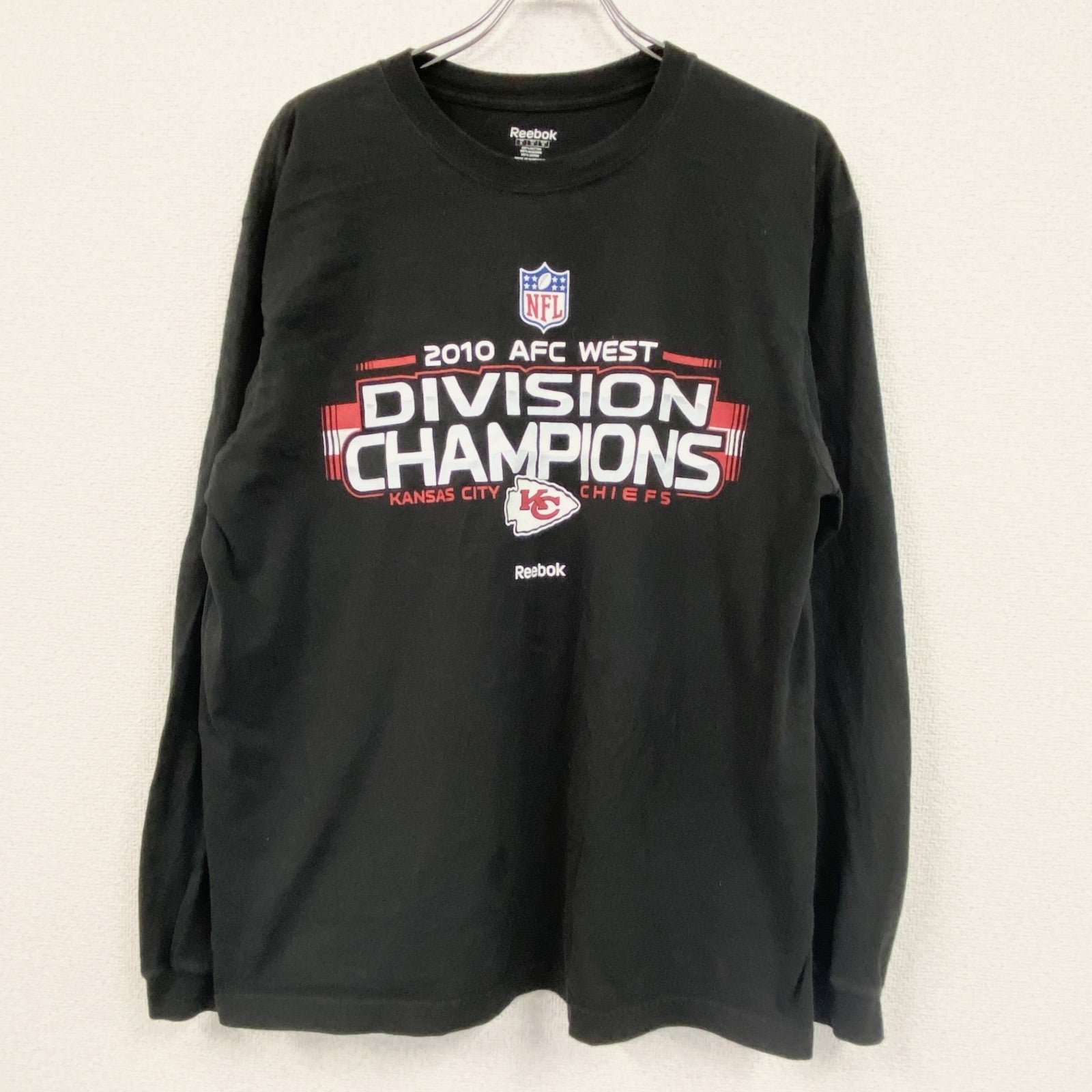 NFL　Reebok　リーボック　長袖プリントTシャツ　黒　ブラック　XLサイズ　古着