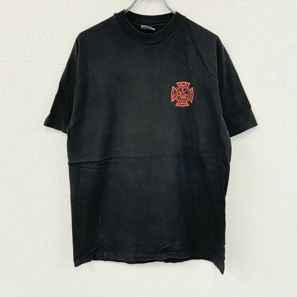 Hanes　ヘインズ　半袖プリントTシャツ　シングルステッチ　ヴィンテージ　黒　ブラック　Lサイズ　古着