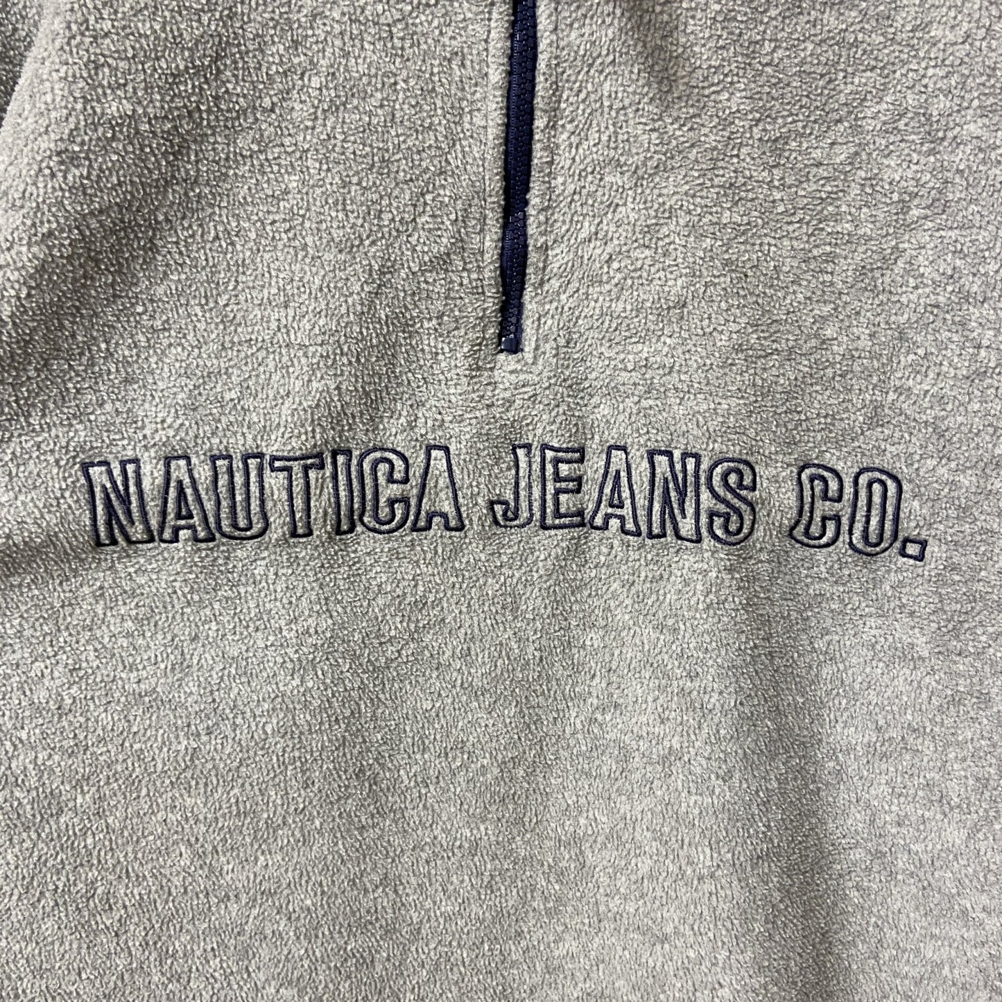 古着　used　NAUTICA JEANS　ノーティカジーンズ　長袖フリース　ハーフジップ　刺繍ロゴ　グレー　Lサイズ