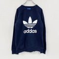 adidas　アディダス　スウェット/トレーナー　ラグランスリーブ　トレフォイルロゴ　デカロゴ　紺　ネイビー　Mサイズ　古着
