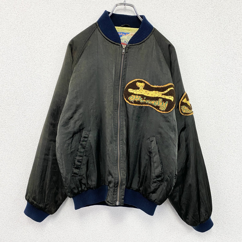 スタジャン/スタジアムジャケット　黒　ブラック スタジアムジャンパー メンズ ナイロン 古着