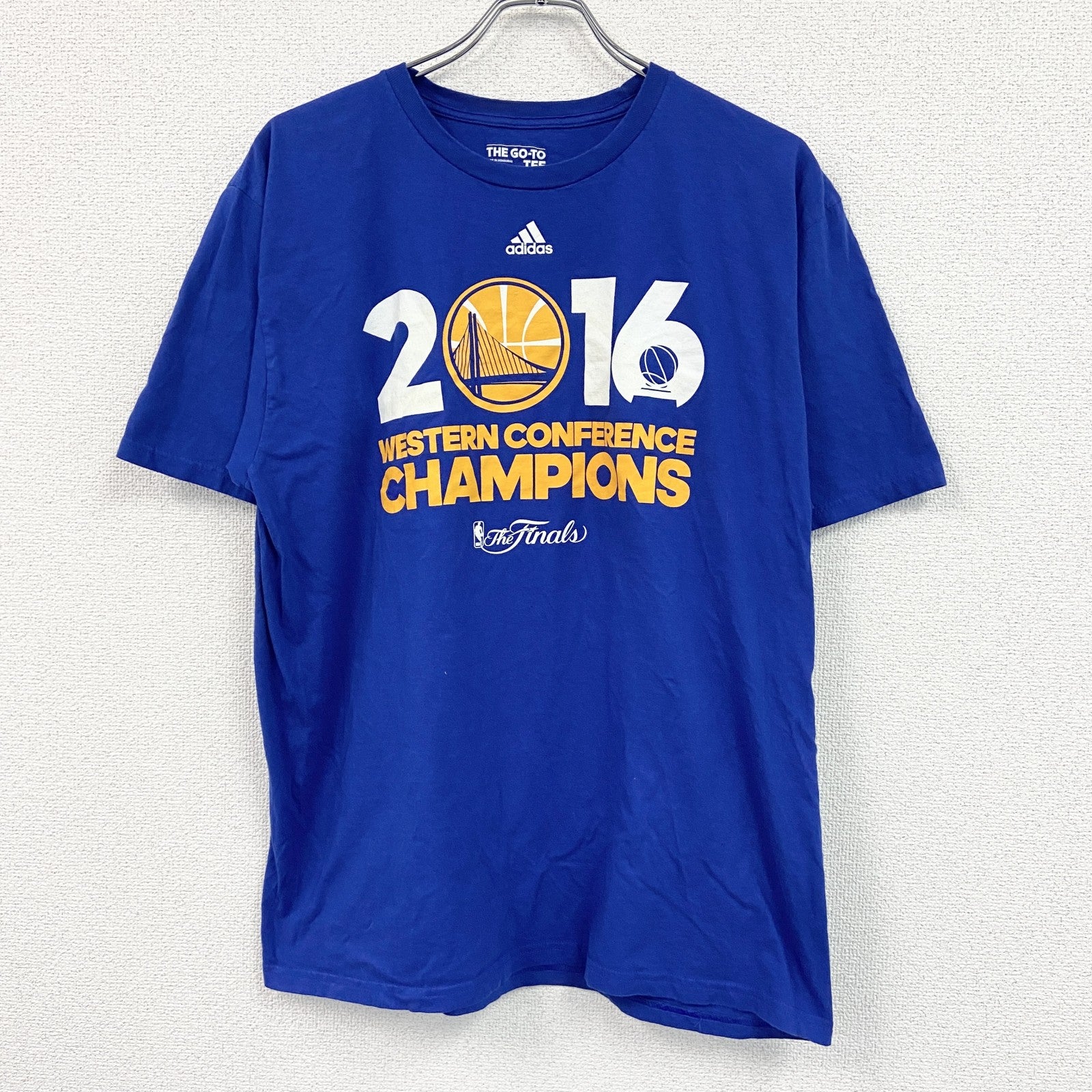 adidas　アディダス　半袖プリントTシャツ　青　ブルー　XLサイズ　古着