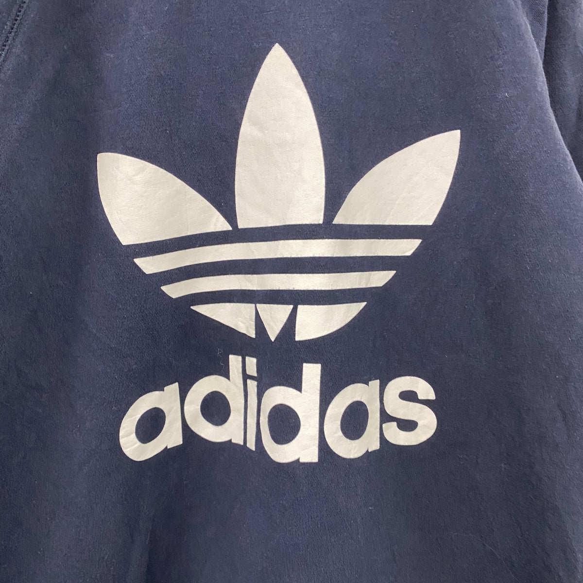 adidas　アディダス　スウェット/トレーナー　ラグランスリーブ　トレフォイルロゴ　デカロゴ　紺　ネイビー　Mサイズ　古着