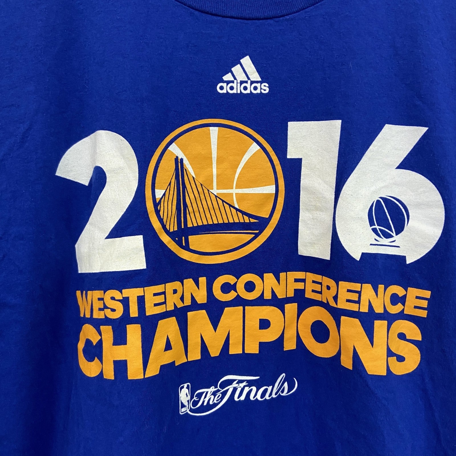adidas　アディダス　半袖プリントTシャツ　青　ブルー　XLサイズ　古着