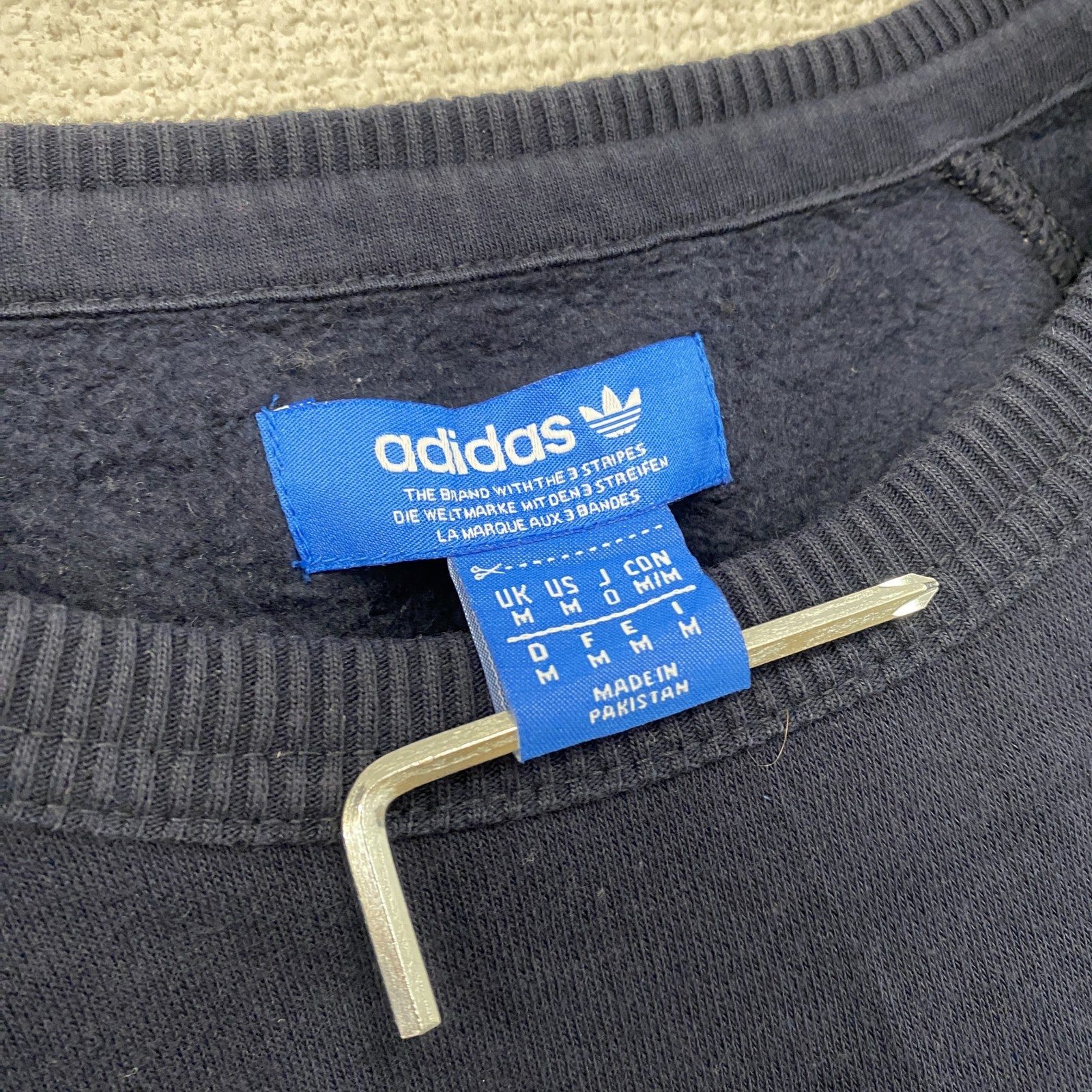 adidas　アディダス　スウェット/トレーナー　ラグランスリーブ　トレフォイルロゴ　デカロゴ　紺　ネイビー　Mサイズ　古着