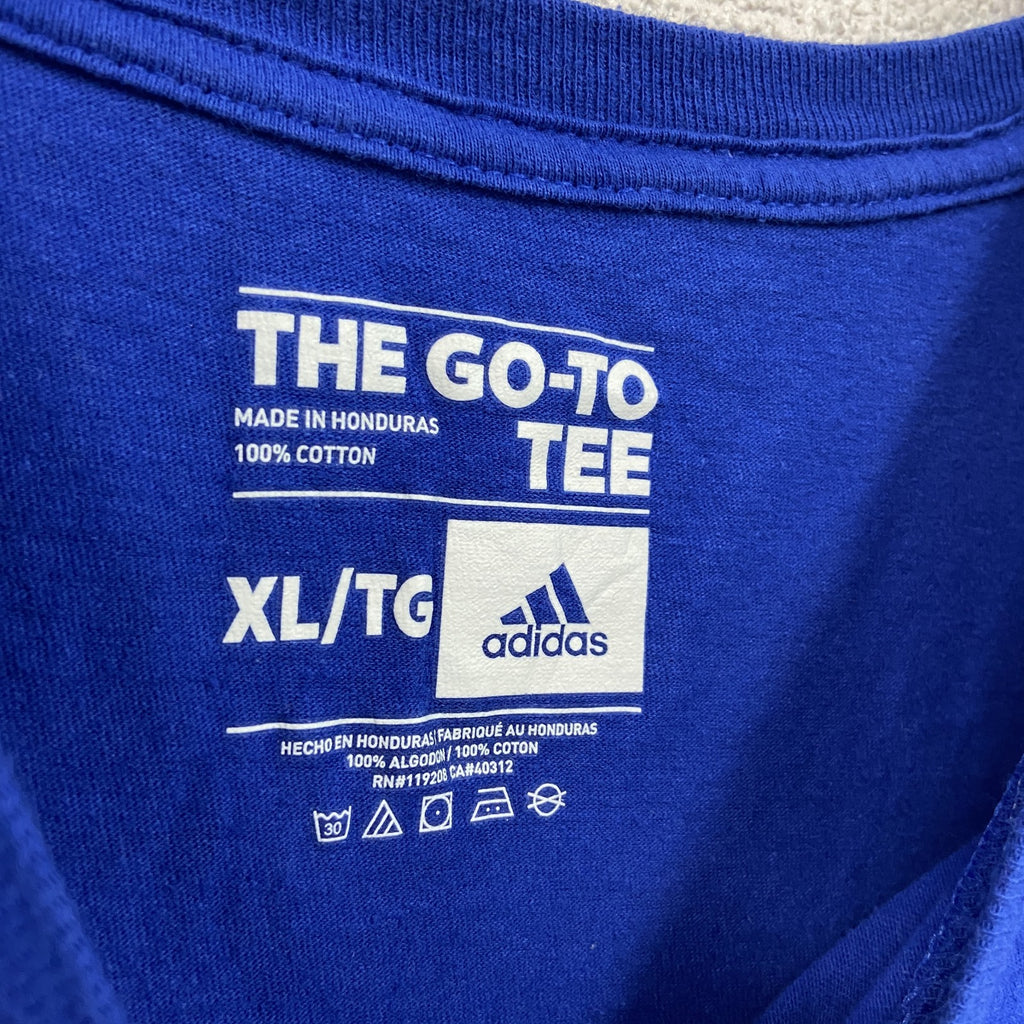 adidas　アディダス　半袖プリントTシャツ　青　ブルー　XLサイズ　古着