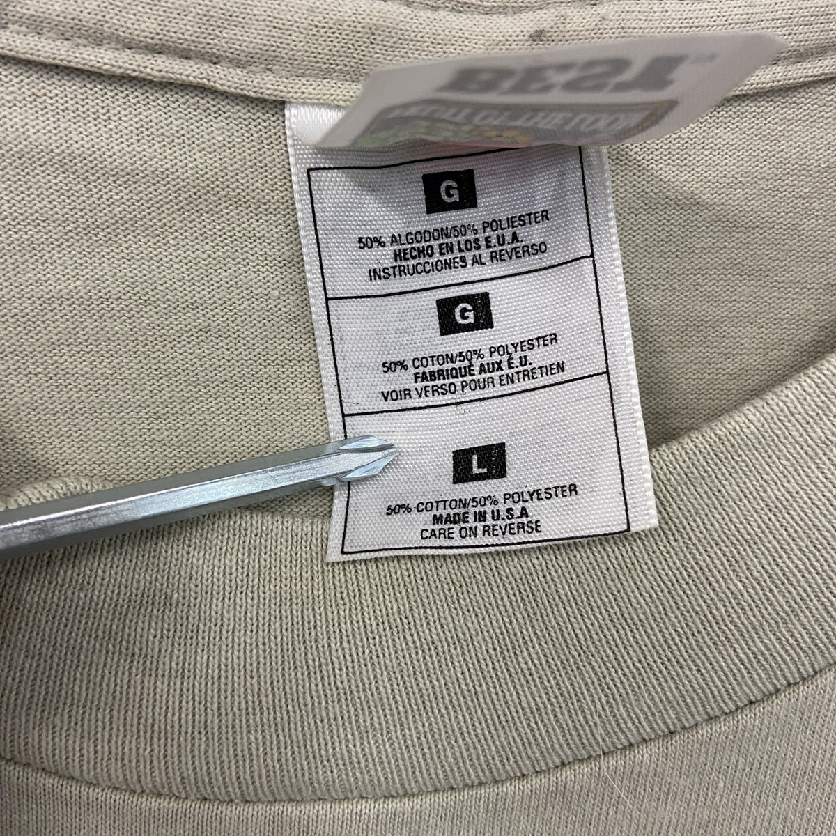 FRUIT OF THE LOOM　フルーツオブザルーム　半袖プリントTシャツ　シングルステッチ　ヴィンテージ　ベージュ　Lサイズ　古着