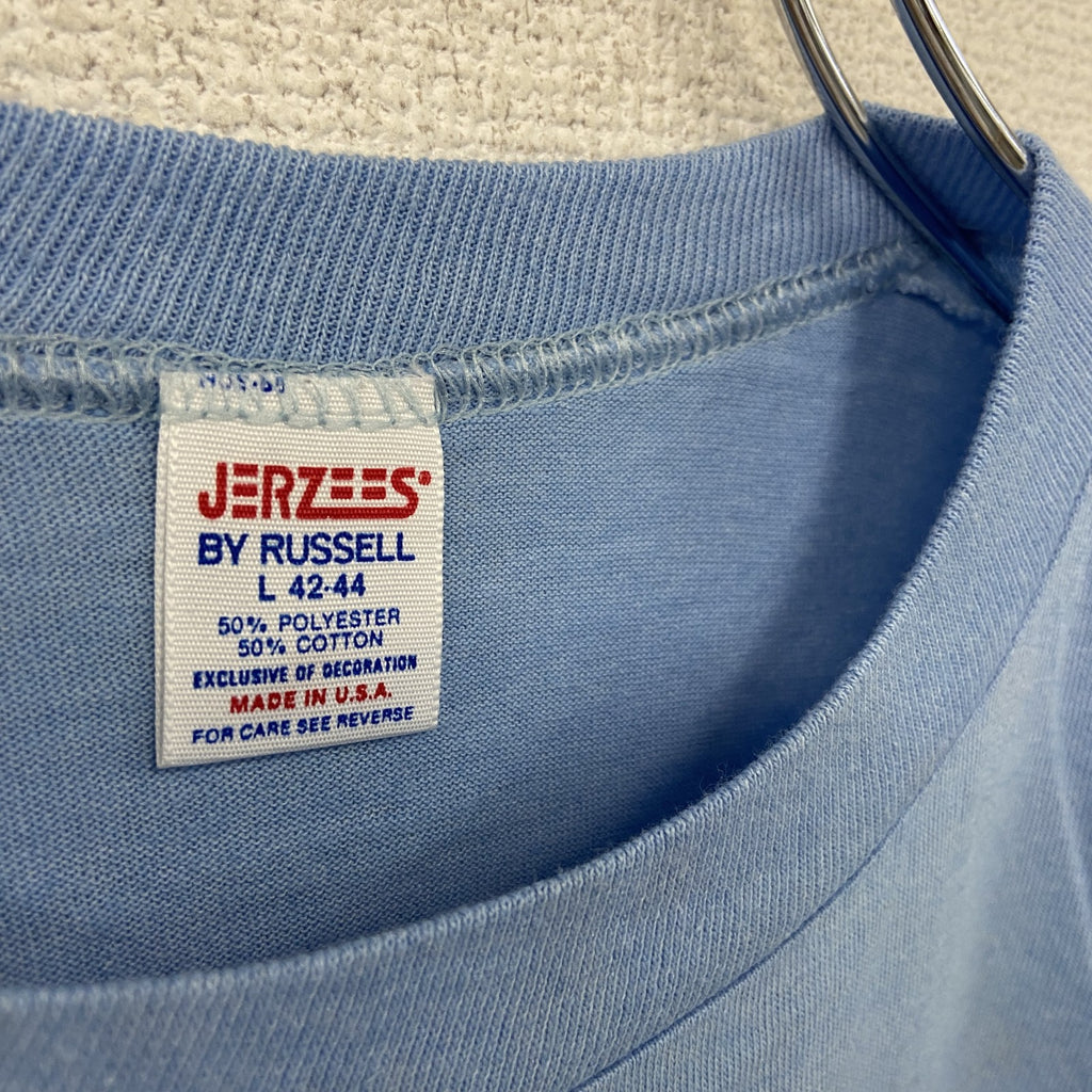 JERZEES　ジャージーズ　半袖プリントTシャツ　ヴィンテージ　シングルステッチ　青　ライトブルー　XLサイズ　古着