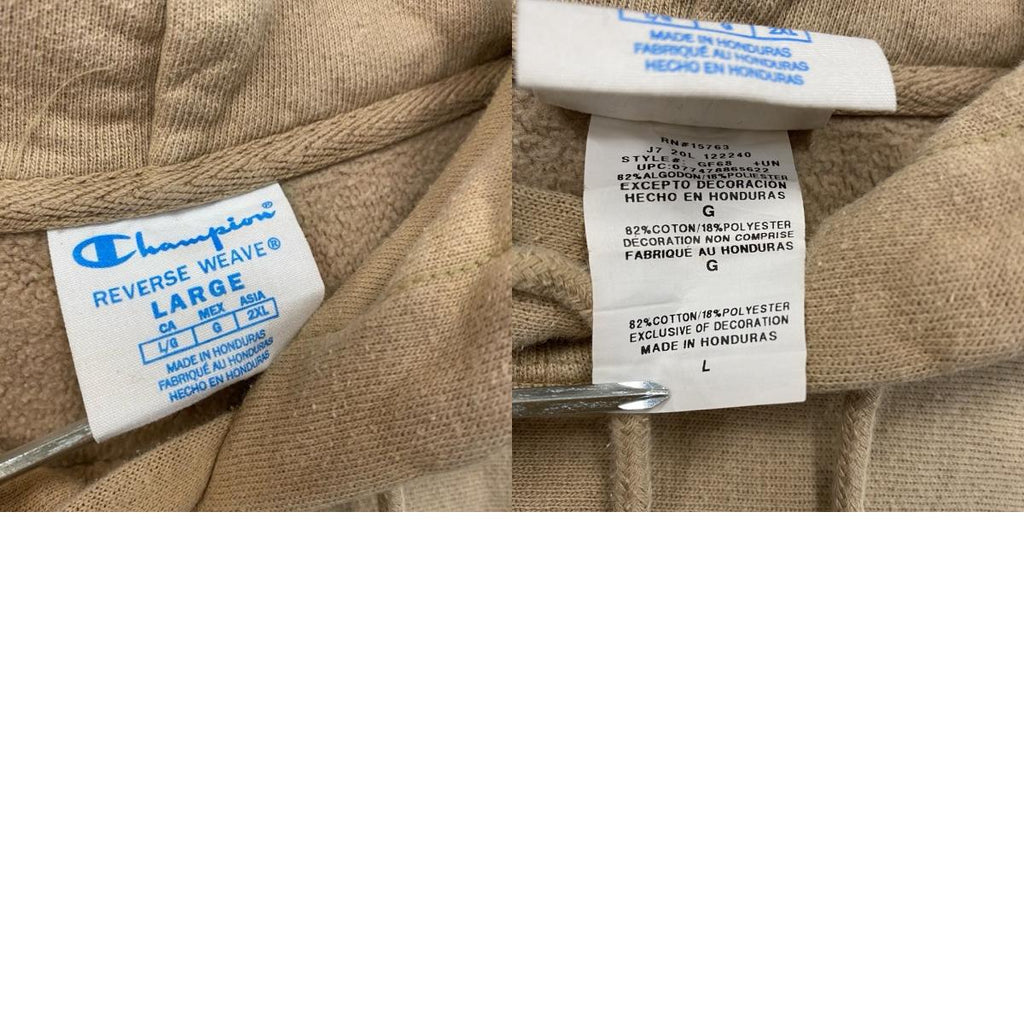 Champion　チャンピオン　リバースウィーブ　スウェットパーカー/フーディー　目無し　ベージュ　Lサイズ　古着