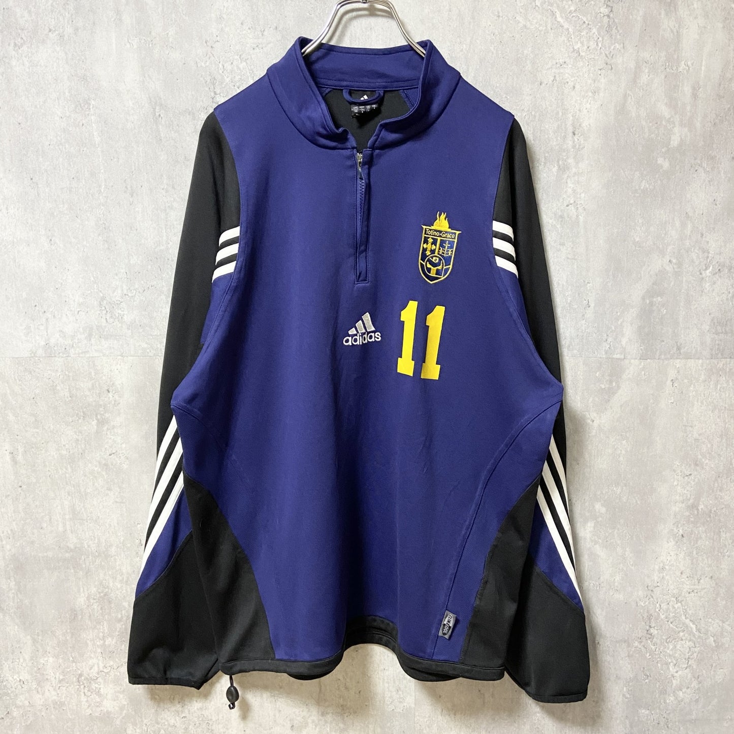 古着　used　adidas アディダス　Totino-Grace　長袖ハーフジップゲームシャツ　ジャージ　ネイビー　ハイネック