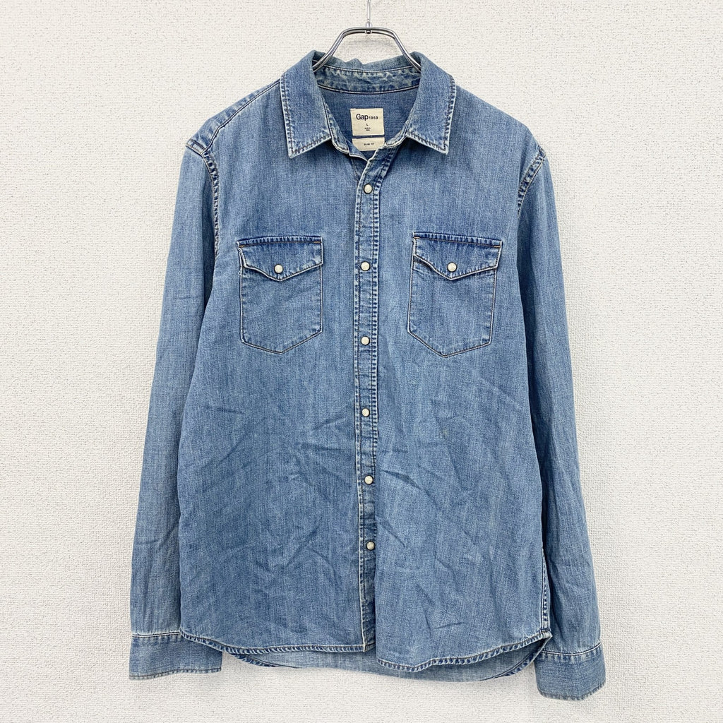 GAP　ギャップ　SLIM FIT　長袖デニムシャツ　インディゴ　Lサイズ　古着