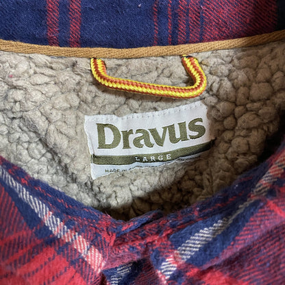 古着 used　Dravus　長袖CPOジャケット　チェック柄　赤　レッド　ネイビー　レトロ　デザイン　秋冬服　Lサイズ